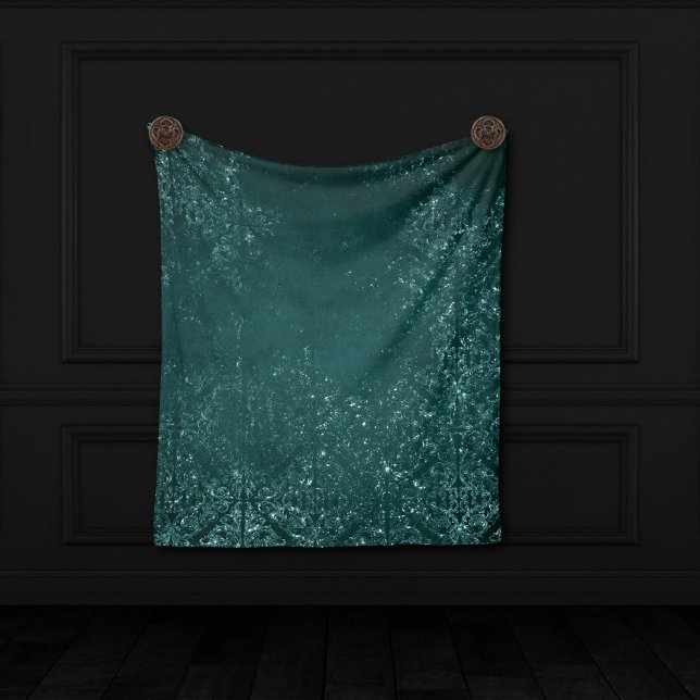 Glimmery Teal Grunge | Rik Mörk grönt Glam Damask Fleecefilt (Skapare uppladdad)