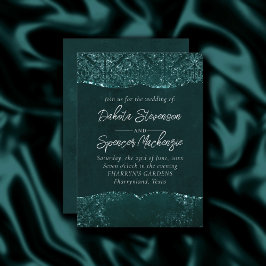 Glimmery Teal Grunge | Rik Mörk grönt Glam Damask Inbjudningar
