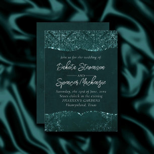Glimmery Teal Grunge Rik Mörk grönt Glam Damask Inbjudningar