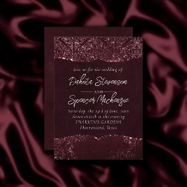 Glimmery Vin Grunge | Sangria Bordeaux Damask Inbjudningar