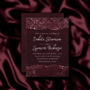 Glimmery Vin Grunge Sangria Bordeaux Damask Inbjudningar