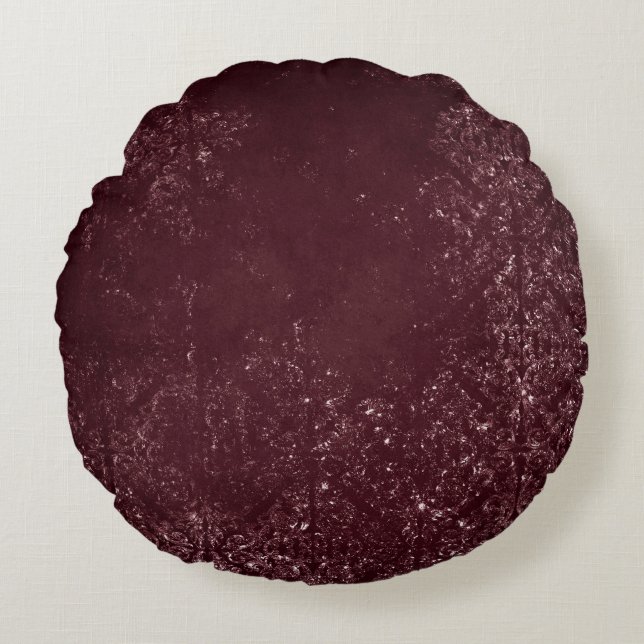 Glimmery Vin Grunge | Sangria Bordeaux Damask Rund Kudde (Framsidan)