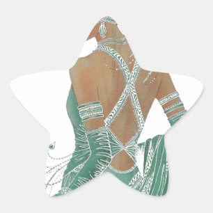 Glimpse Elegance: Grönt Backless Dress Design Stjärnformat Klistermärke