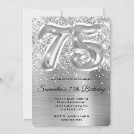 Glimrande glitter silver glam 75-årsdag inbjudningar