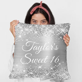 Glimrande glitter silverfolie glamour Sweet 16 Kudde