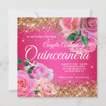 Glimrande guld glitter rosa ros glam Quinceañera