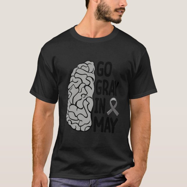 Glioblastoma Awareness Ribbon Brain Tumor Go Gray  T Shirt (Framsida)