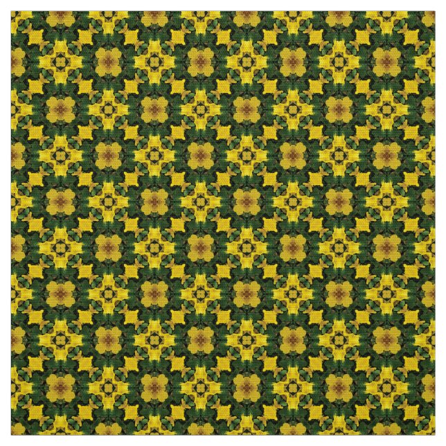 Glitch2 Gult Grönt Flower Greenhouse-väv Tyg (Provkarta)