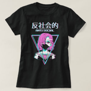 Glitch Anime Anti Social Estetik T Shirt