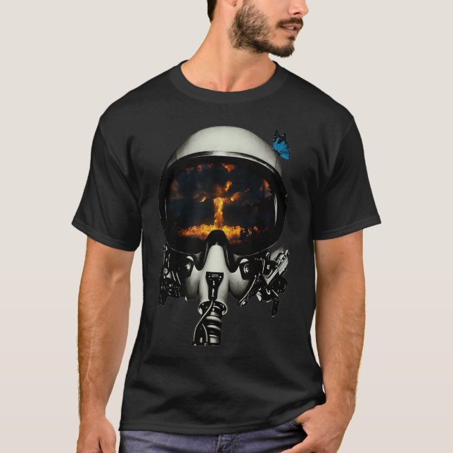 Glitch Art atombomb i stridspiloters hjälm T Shirt (Framsida)