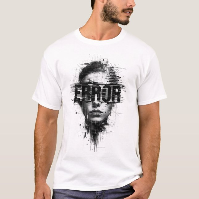 Glitch Art "ERROR" Ansikte T-Shirt | Cyberpunk Dig (Framsida)
