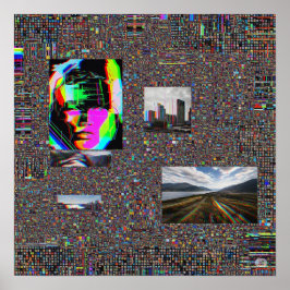 Glitch Art för Digital Interferens Abstrakt Poster