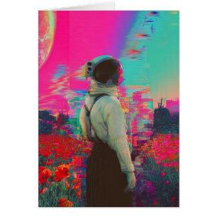 Glitch astronaut i ett vallmo fält Tillfällen Hälsningskort