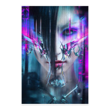 Glitch Cyberpunk Ansikte Neon Distorsion Porträtt