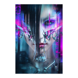 Glitch Cyberpunk Ansikte Neon Distorsion Porträtt Fototryck