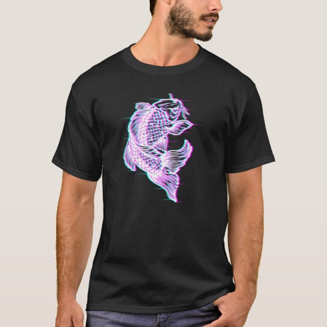 Glitch Effect Japansk Koi Fisk ? Vaporwave Estetik T Shirt (Framsida)