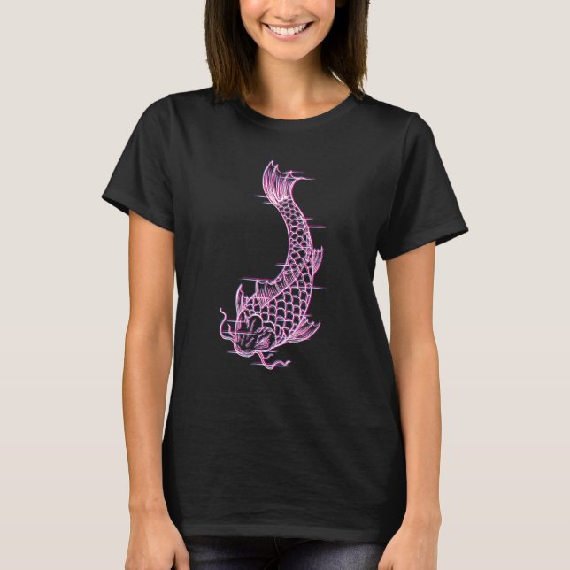 Glitch Effect Japansk Koi Fisk ? Vaporwave Estetik T Shirt (Framsida)