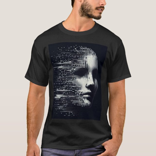 Glitch Essence - Abstrakt Digital Porträtt Tee (Framsida)