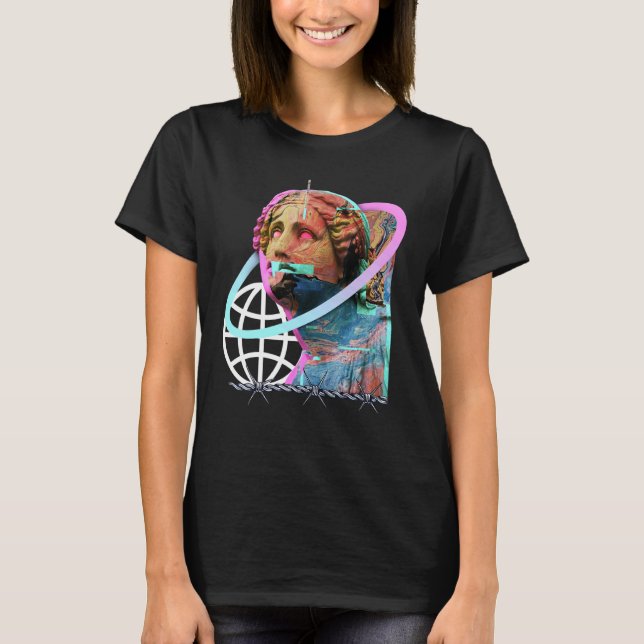 Glitch Greece Statue Retrowave Synthwave Vaporwave T Shirt (Framsida)