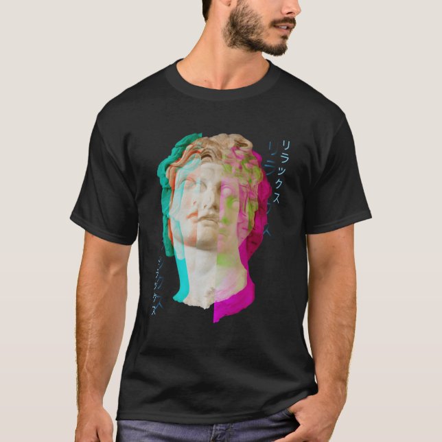 Glitch Greece Statue Wave Synthwave Vaporwave Aest T Shirt (Framsida)