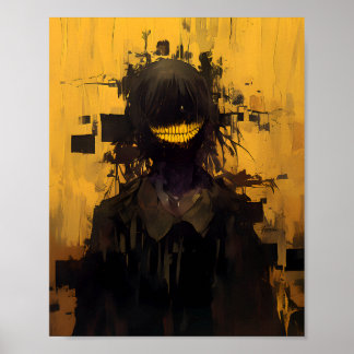 Glitch Horror Smile - Mörk Surrealistisk Gul Poster
