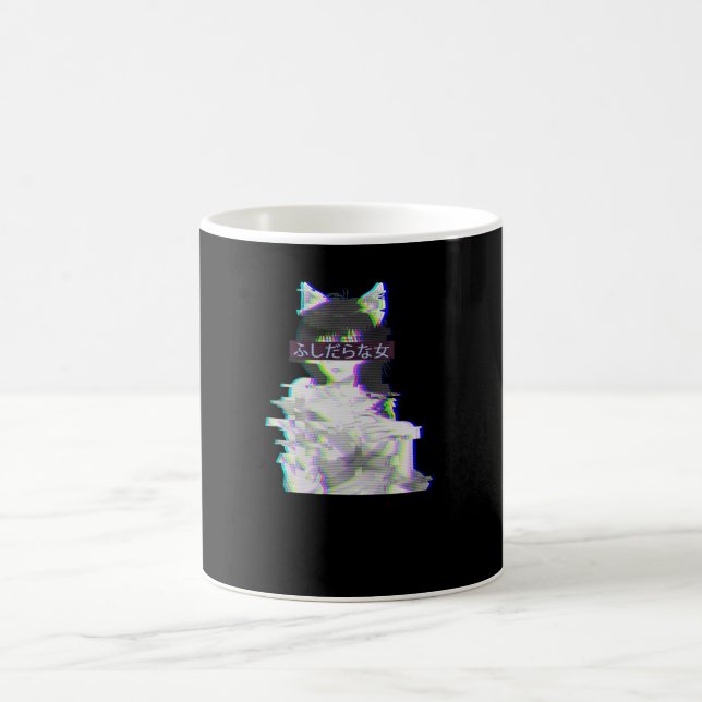 Glitch Manga Babe Waifu Hentai Aesthetic Vaporwave Kaffemugg (Center)