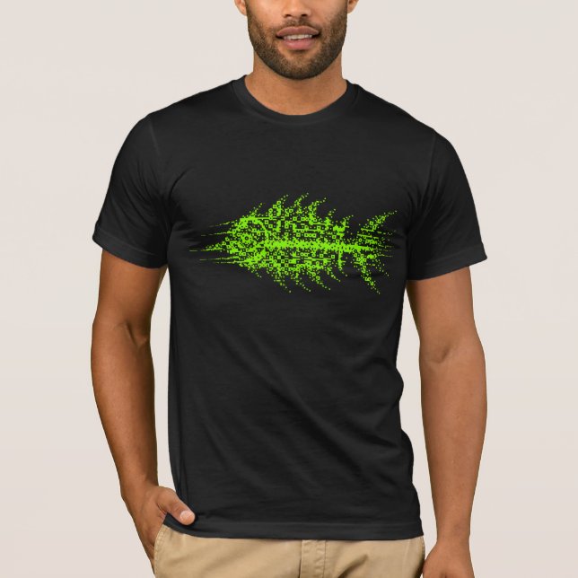 Glitch Pixel Code Fish  T Shirt (Framsida)