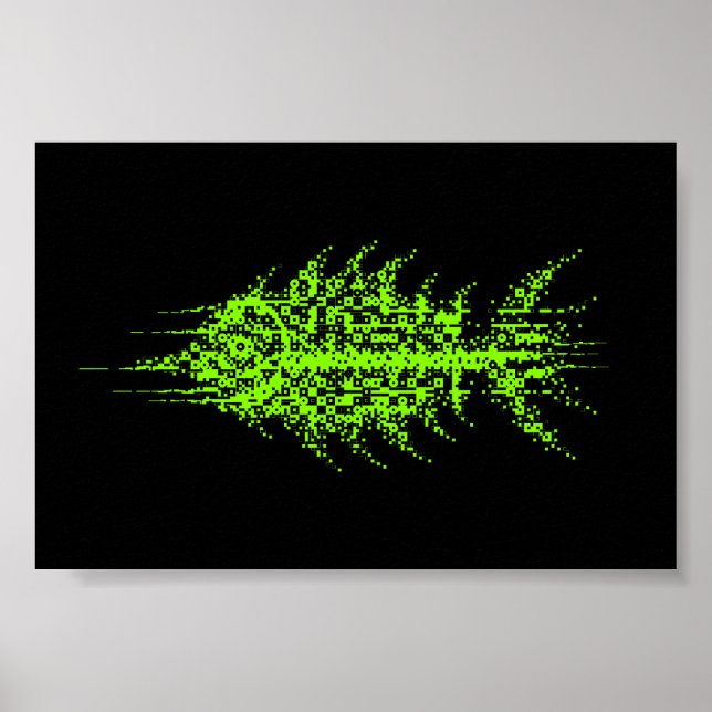 Glitch Pixel Code Fish Wall Art Poster (Framsidan)