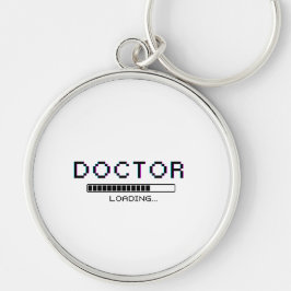 Glitch Pixel Doktor Laddar Humor Rund Silverfärgad Nyckelring