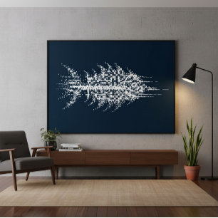 Glitch Pixel Vit Fisk Väggkonst Canvastryck