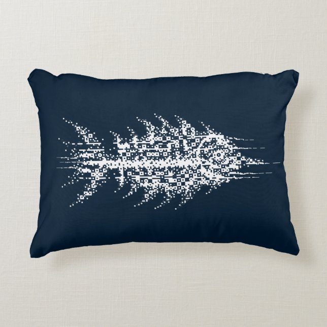 Glitch Pixel White Fish Prydnadskudde (Framsidan)