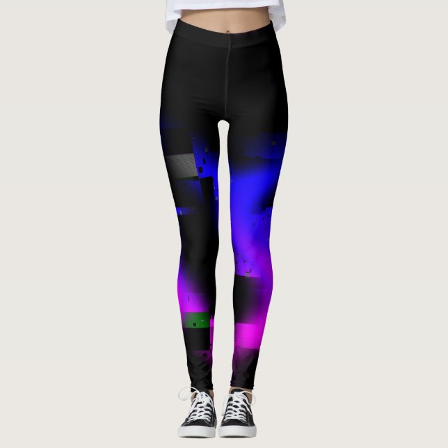 Glitch Plasma Svart Leggings (Framsida)
