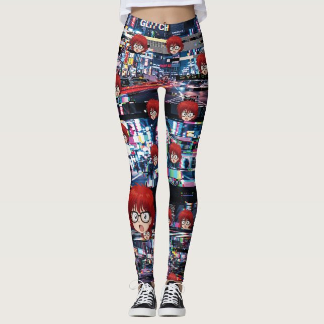 Glitch Retro Anime  Leggings (Framsida)
