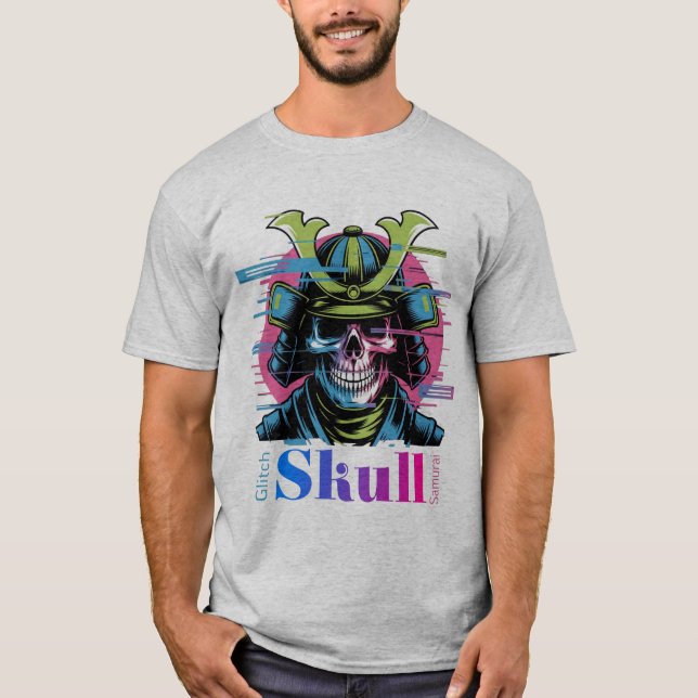 Glitch Skull Samurai: Digital Age Warrior T Shirt (Framsida)
