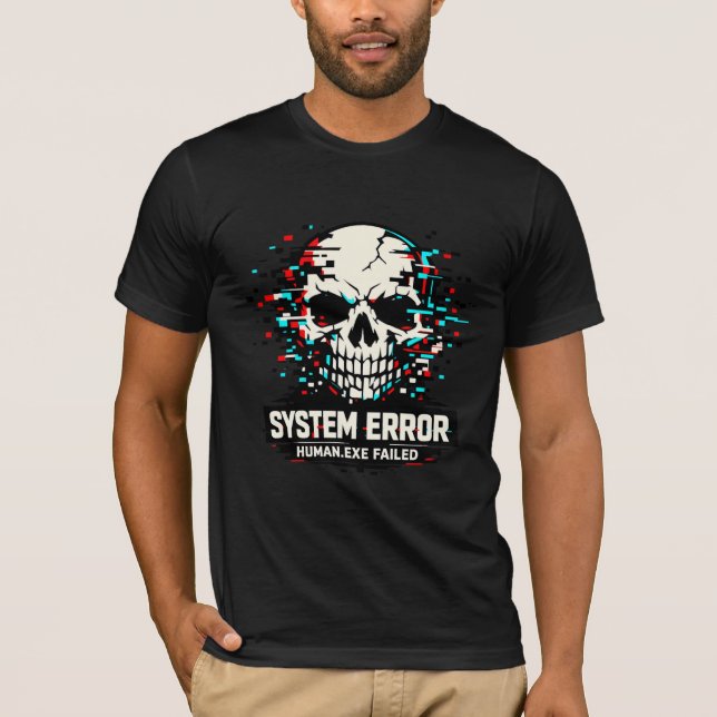 Glitch Skull System Error T-Shirt | Cyberpunk (Framsida)