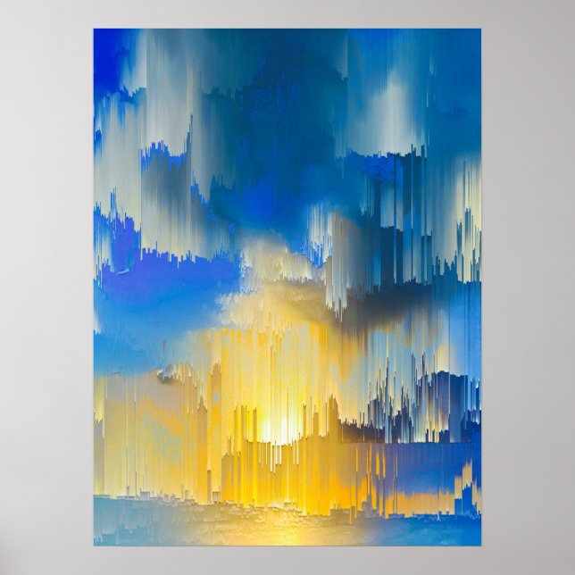 Glitch Solnedgång Abstrakt Landskap Poster (Framsidan)