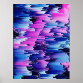 Glitch Solnedgång Abstrakt Landskap Poster