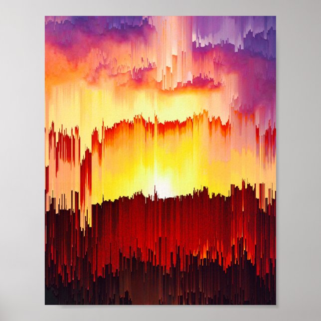 Glitch Solnedgång Himmel Abstrakt Konst Poster (Framsidan)