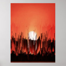 Glitch Solnedgång Siluett Abstrakt Poster