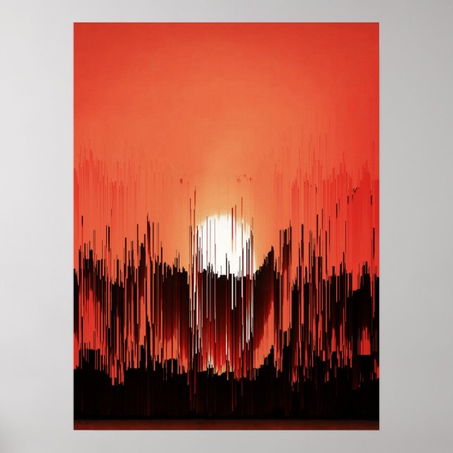 Glitch Solnedgång Siluett Abstrakt Poster (Framsidan)