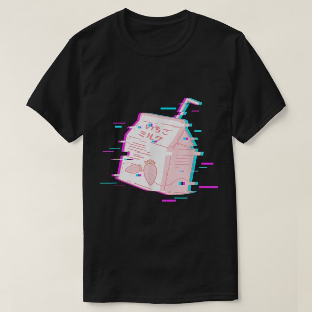 Glitch Strawberry Milk Aesthetic Art T Shirt (Design framsida)