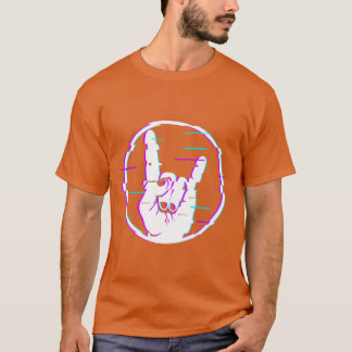 Glitch tecken på horn tecken hand rock och metal  t shirt
