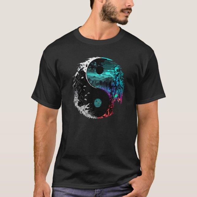 Glitch Yin Yang Premium T Shirt (Framsida)