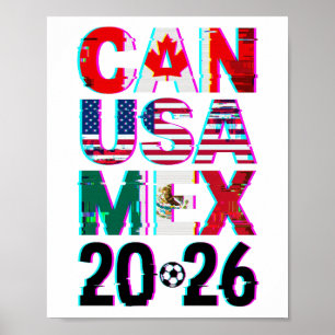 Glitchad CAN USA MEX 2026 – VM i fotboll Poster