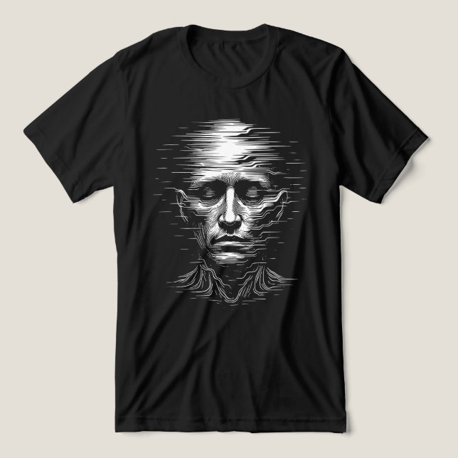 Glitchad människans ansikte – brutalistisk digital t shirt (Design Framsida)