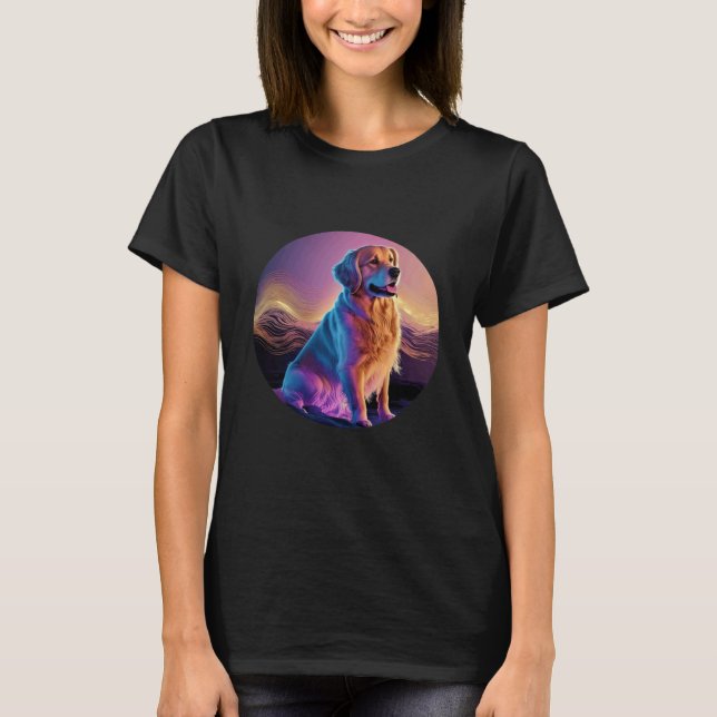 Glitchad Synthwave Golden Retriever Estetik T Shirt (Framsida)