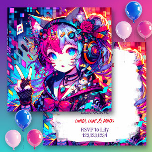 Glitchcore Colorful Anime Artwork Birthday Inbjudningar