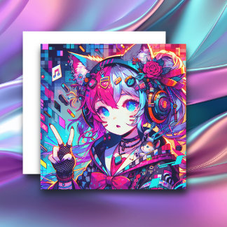 Glitchcore Colorful Anime Girl Art Blank