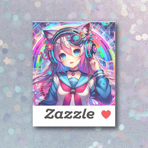 Glitchcore Colorful Anime Girl Artwork Klistermärken