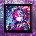 Glitchcore Colorful Anime Girl Artwork Minnesask<br><div class="desc">Anime Glitchcore-flicka ge ett fredstecken med hörlurar,  musik noter och räv öron färgad lila,  rosa,  blått och svart ai-konst.</div>